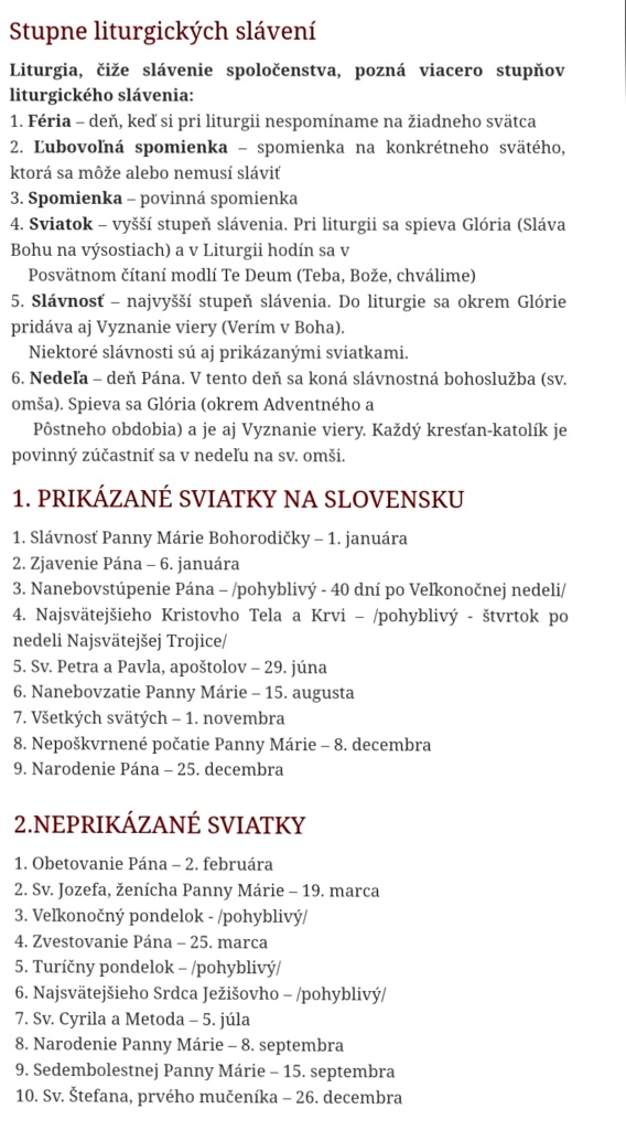 stupne liturgických slávení